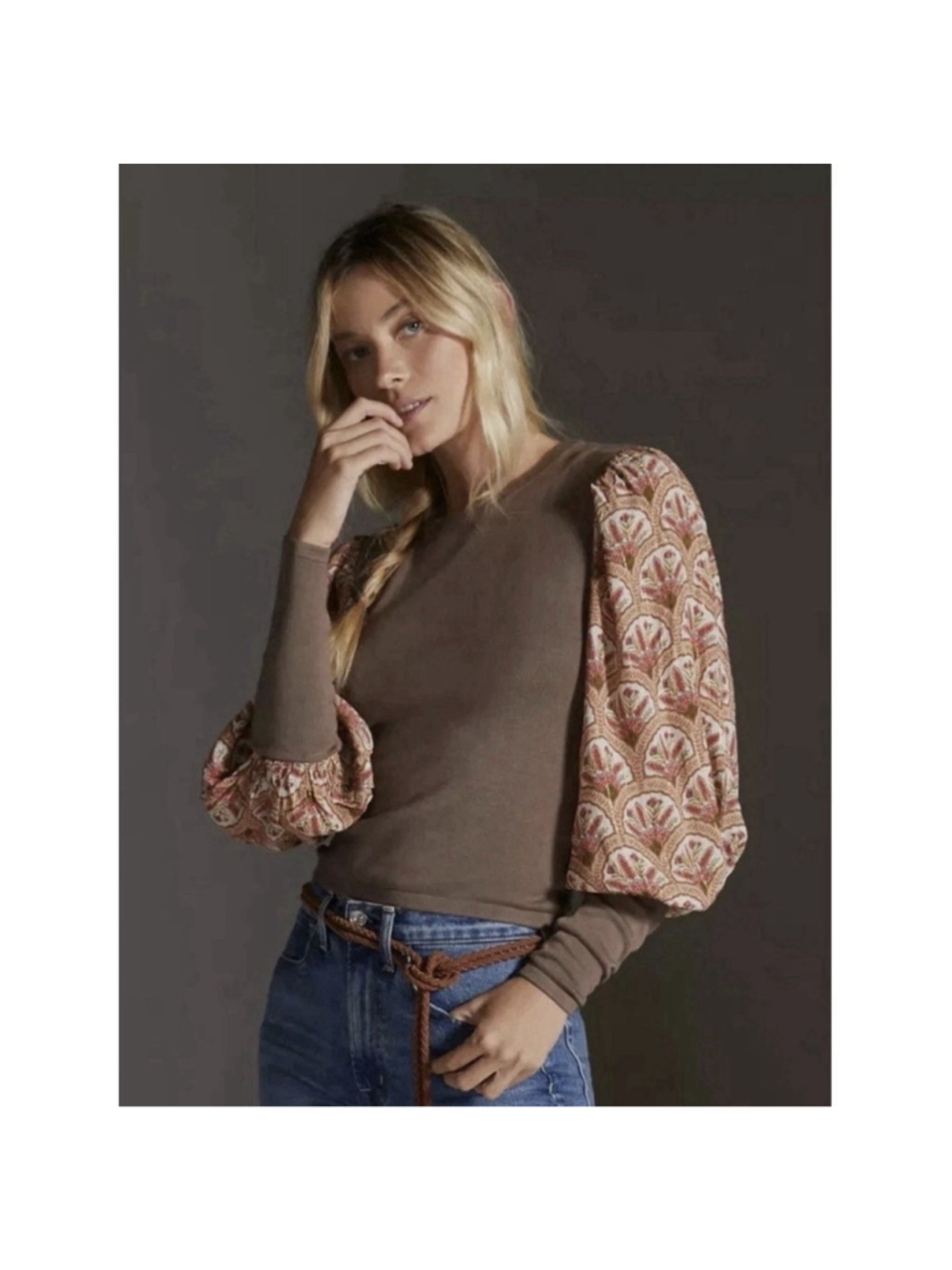 Anthropologie Bl^nk London Sweater Top Floral Balloon Sleeves Small Boho EUC
